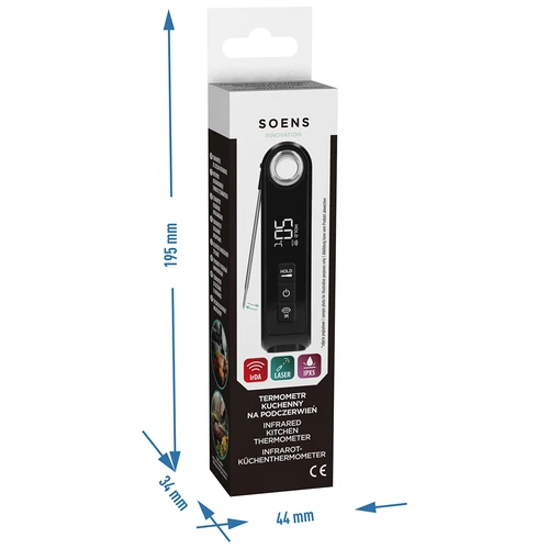 Infrarood keukenthermometer, compact, met inklapbare sonde - 12