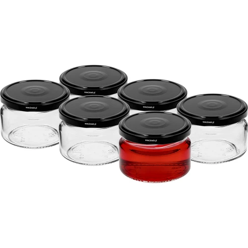 Lage pot 200ml - met zwarte deksel fi 82/6, 6 stuks - 2