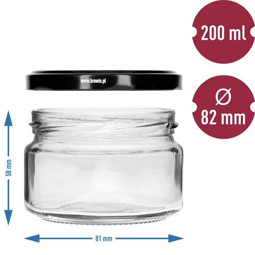 Lage pot 200ml - met zwarte deksel fi 82/6, 6 stuks - 5