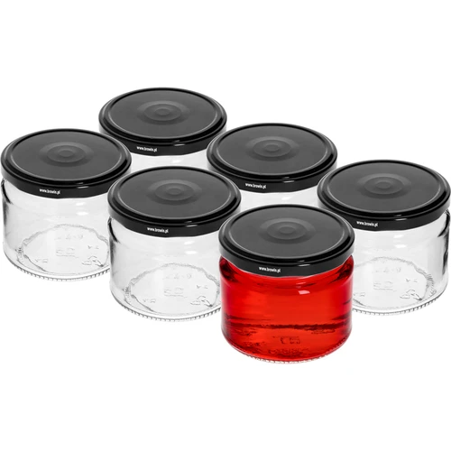 Lage pot 330ml - met zwarte deksel fi 82/6, 6 stuks - 2