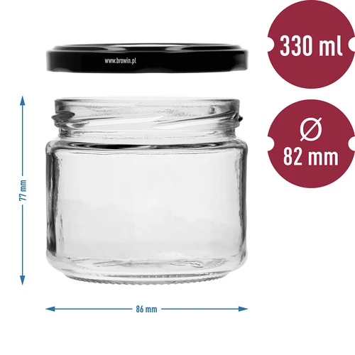 Lage pot 330ml - met zwarte deksel fi 82/6, 6 stuks - 7