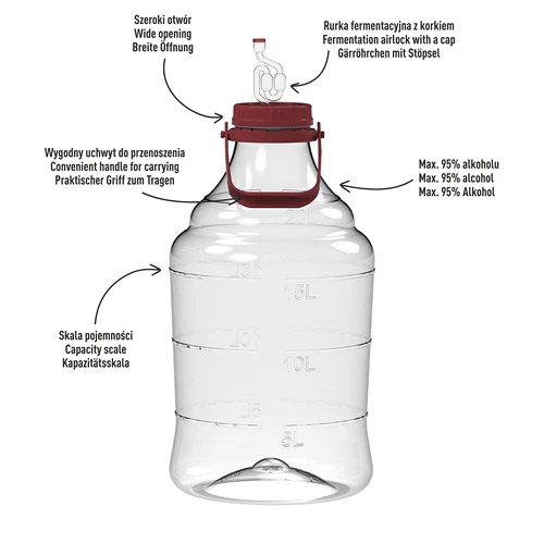 Lichte, onbreekbare wijnballon met handvat, 20 L - 4