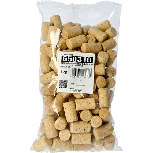 Natuurlijke cilindrische kurk d.22x38 -100 stuks agglomeraat - 2