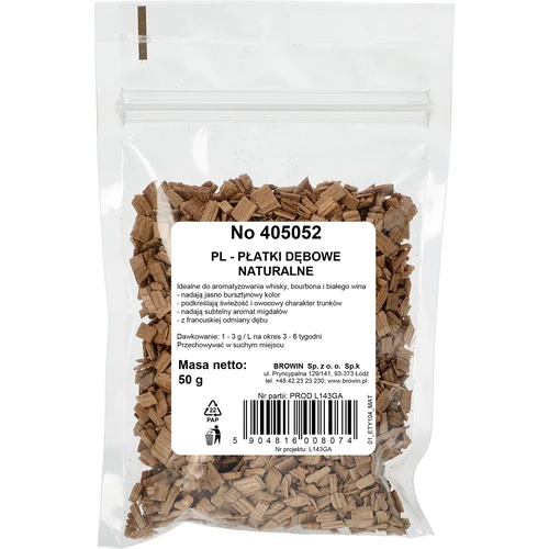 Natuurlijke eiken vlokken voor het aromatiseren van alcohol (whisky, witte wijn), 50 g - 2