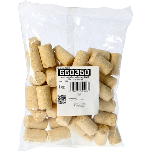 natuurlijke kurk, cilindrisch d.22x38 50 stuks-agglomeraat - 2