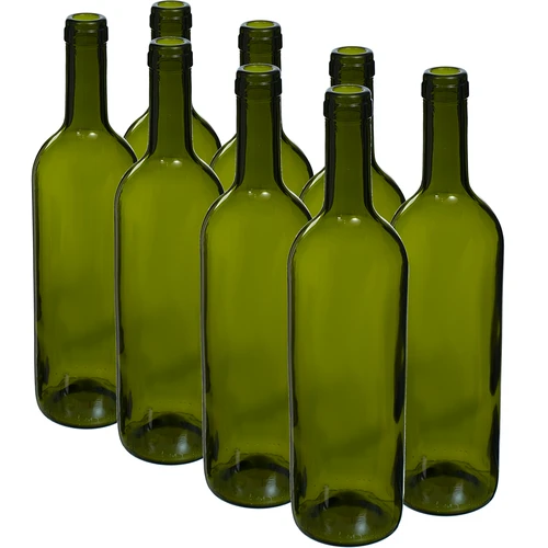 Olijfgroene wijnfles 0,75 L - verpakking van 8 stuks
