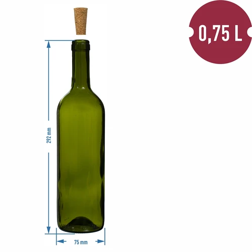 Olijfgroene wijnfles 0,75 L - verpakking van 8 stuks - 6