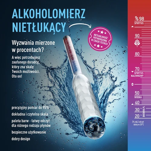 Onbreekbare alcoholmeter met proefbuis, meetbereik 20-98% - 6