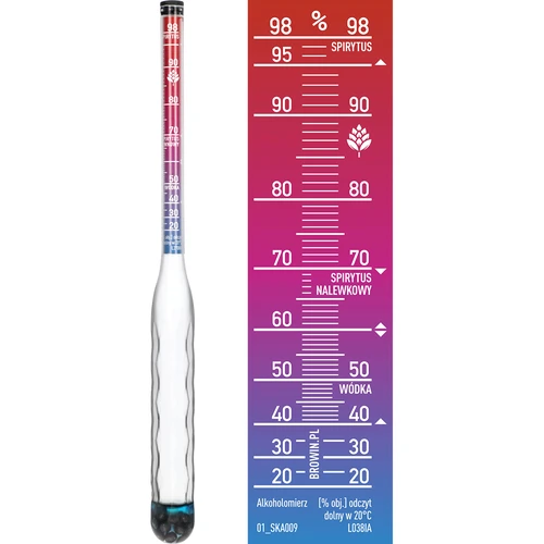 Onbreekbare alcoholmeter met proefbuis, meetbereik 20-98% - 3