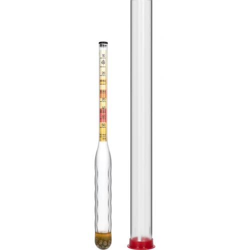 Onbreekbare hydrometer voor mede met maatcilinder, meetbereik 10-50°Blg