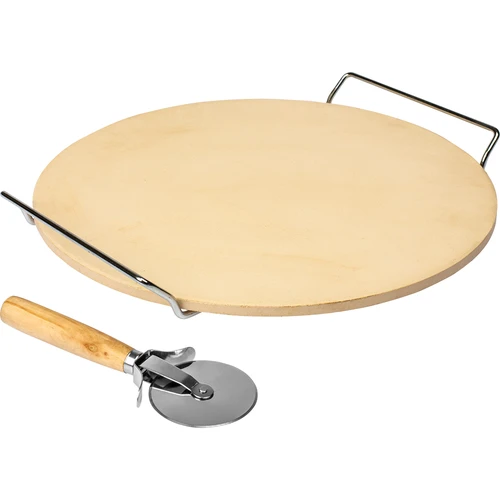 Pizzasteen met handvat en mesje, van cordieriet, rond 33 cm - 2