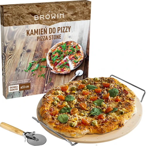 Pizzasteen met handvat en mesje, van cordieriet, rond 33 cm - 7