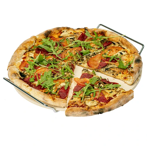 Pizzasteen met handvat en mesje, van cordieriet, rond 33 cm - 5