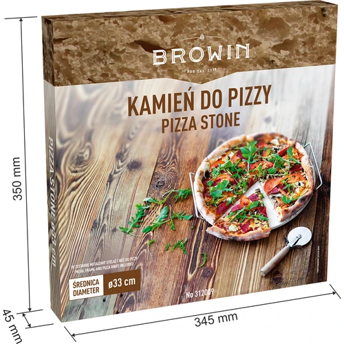 Pizzasteen met handvat en mesje, van cordieriet, rond 33 cm - 9