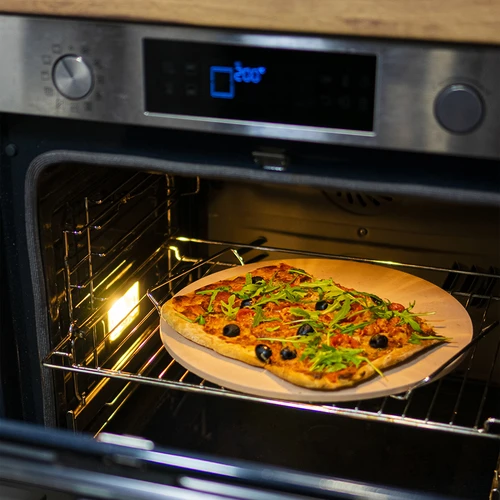 Pizzasteen met handvat en mesje, van cordieriet, rond 33 cm - 11