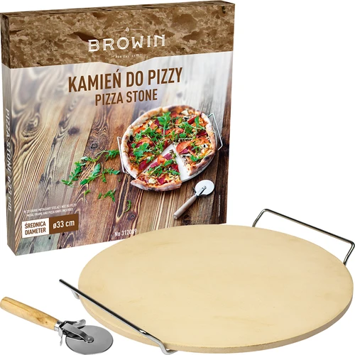 Pizzasteen met handvat en mesje, van cordieriet, rond 33 cm - 6