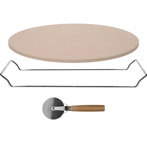 Pizzasteen met handvat en mesje, van cordieriet, rond 33 cm - 3