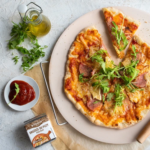Pizzasteen met handvat en mesje, van cordieriet, rond 33 cm - 13