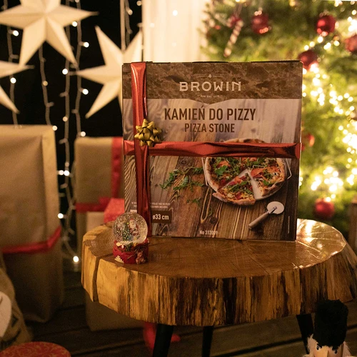 Pizzasteen met handvat en mesje, van cordieriet, rond 33 cm - 19