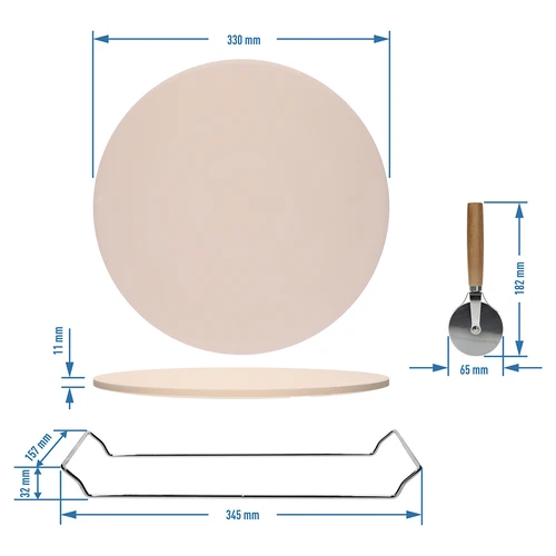 Pizzasteen met handvat en mesje, van cordieriet, rond 33 cm - 8