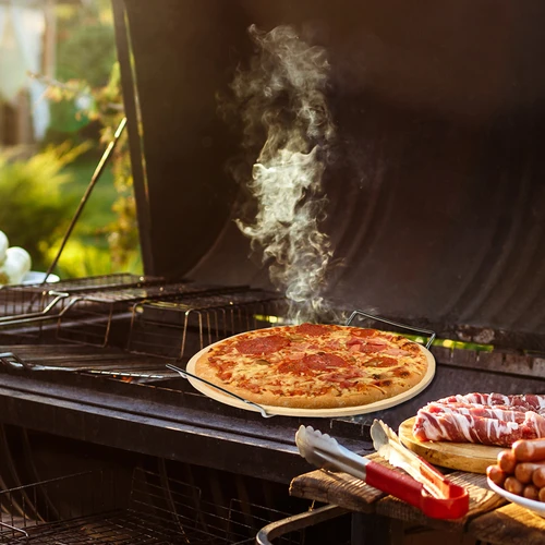 Pizzasteen met handvat en mesje, van cordieriet, rond 33 cm - 18
