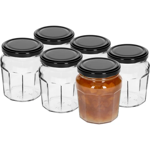 Pot Confituur 230ml met zwarte dek. fi63/4 - 6st - 2