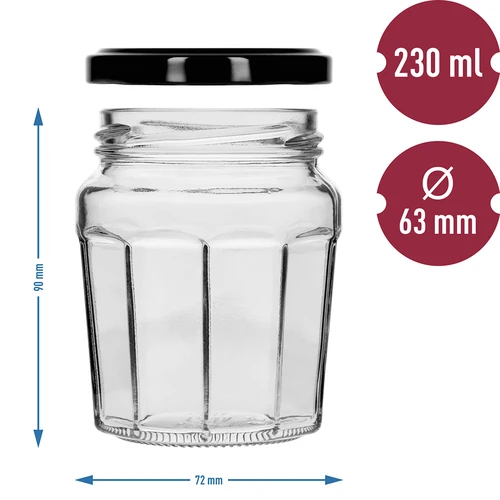 Pot Confituur 230ml met zwarte dek. fi63/4 - 6st - 8