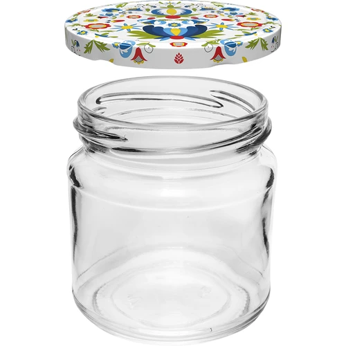 Pot met een inhoud van 212 ml, met gekleurde deksels ø 66. - 2