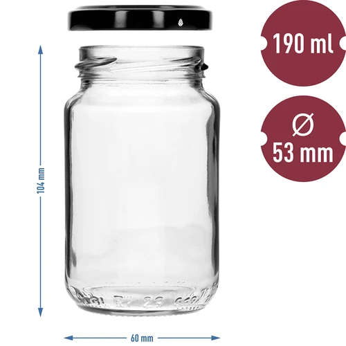 Pot TO 190ml met gekleurde deksel fi 53 - 8 stuks - 8