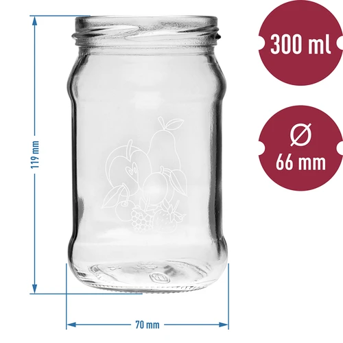 Pot TO 300ml met opdruk - mix van fruit en deksel fi66/4 - 3 stuks - 6