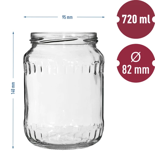 Pot TO 720 ml met gekleurd deksel fi 82/6 - 6 stuks - 6