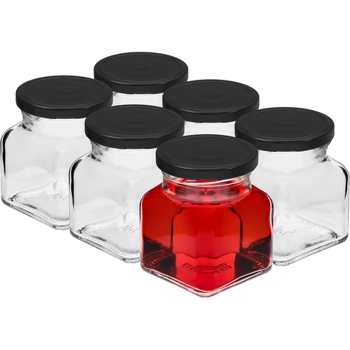 Pot twist off 120ml - Vier hoeken fi 53 met zwart deksel, 6 stuks - 2