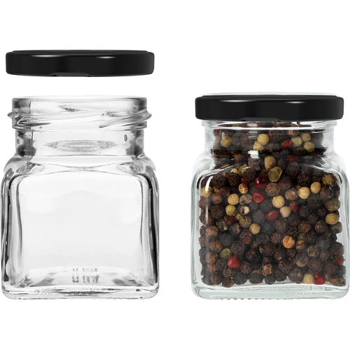 Pot twist off 120ml - Vier hoeken fi 53 met zwart deksel, 6 stuks - 4