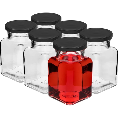 Pot twist off 150ml Vier hoeken fi 53 met zwart deksel, 6 stuks - 2