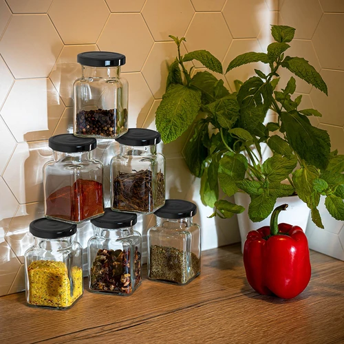 Pot twist off 150ml Vier hoeken fi 53 met zwart deksel, 6 stuks - 9