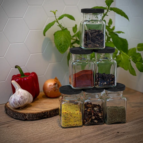 Pot twist off 150ml Vier hoeken fi 53 met zwart deksel, 6 stuks - 10