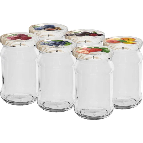 Potten 300 ml met gekleurd deksel fi 66 - 6 stuks