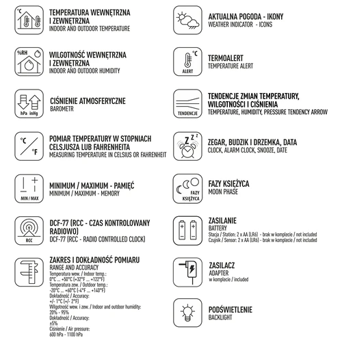 RCC weerstation, DCF – elektronisch, verlicht, draadloos, sensor, zwart - 11
