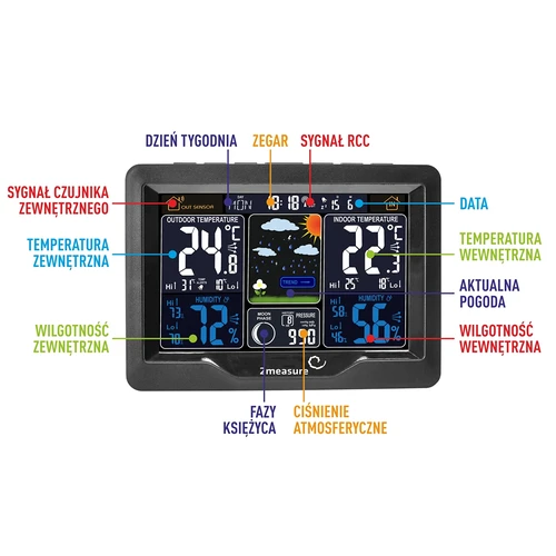 RCC weerstation, DCF – elektronisch, verlicht, draadloos, sensor, zwart - 10