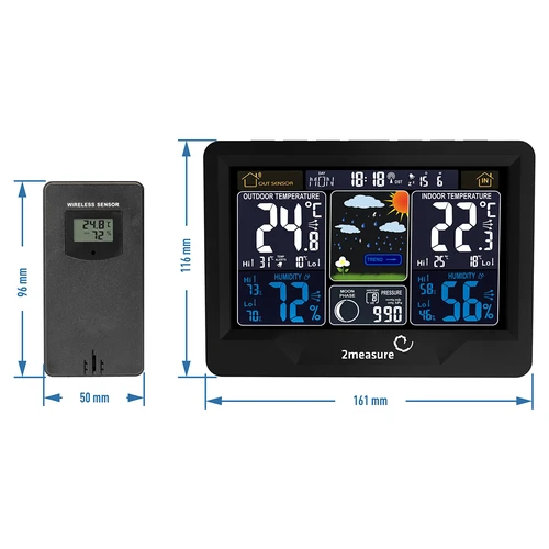 RCC weerstation, DCF – elektronisch, verlicht, draadloos, sensor, zwart - 12