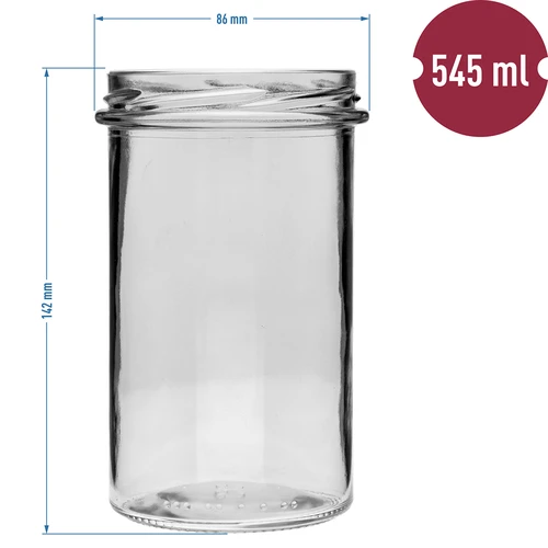 Rechte pot 545ml (fi 82) - met zwarte deksel, 6 stuks - 6