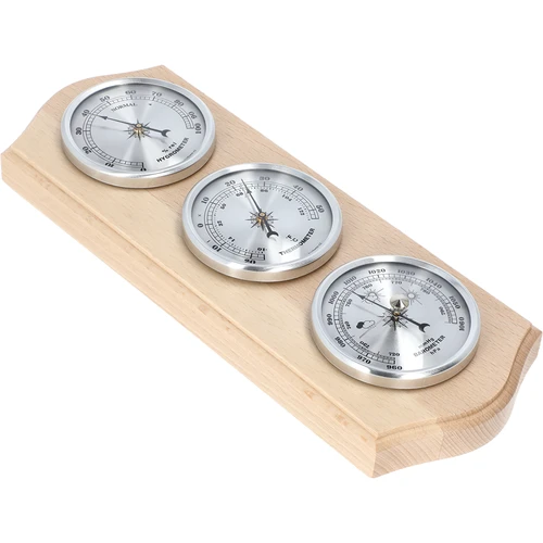 Retro weerstation - natuurlijk hout met zilveren wijzerplaten - 2