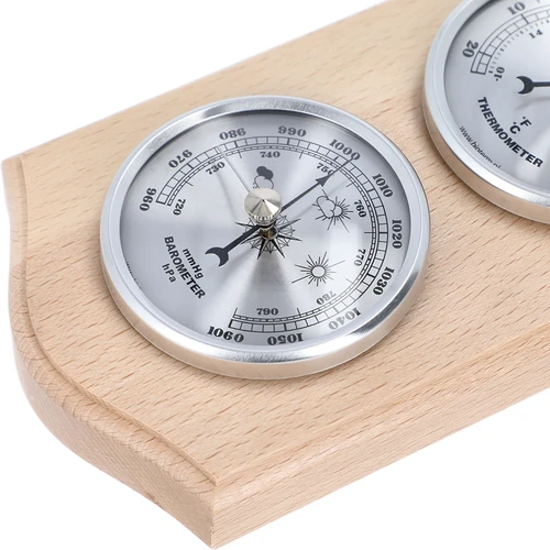 Retro weerstation - natuurlijk hout met zilveren wijzerplaten - 3