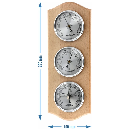 Retro weerstation - natuurlijk hout met zilveren wijzerplaten - 5