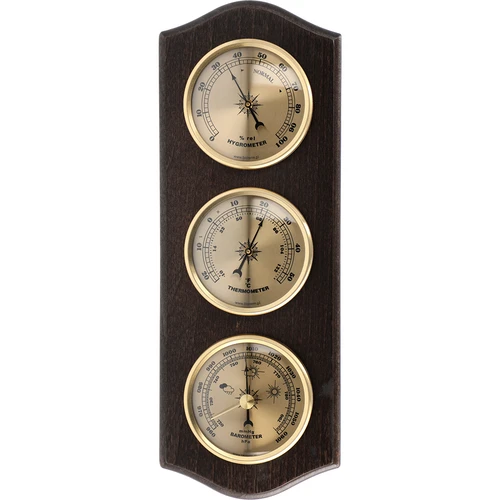 Retro weerstation - walnootkleur met gouden wijzerplaten