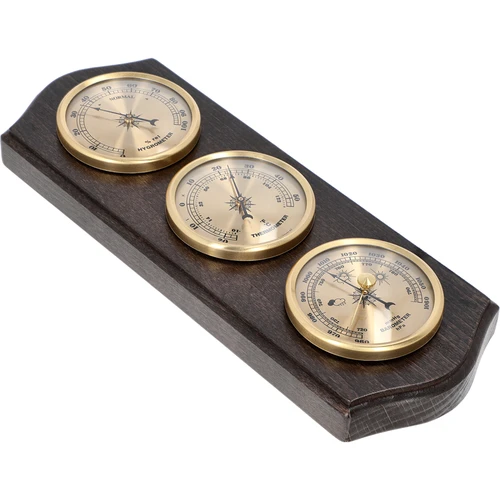 Retro weerstation - walnootkleur met gouden wijzerplaten - 2