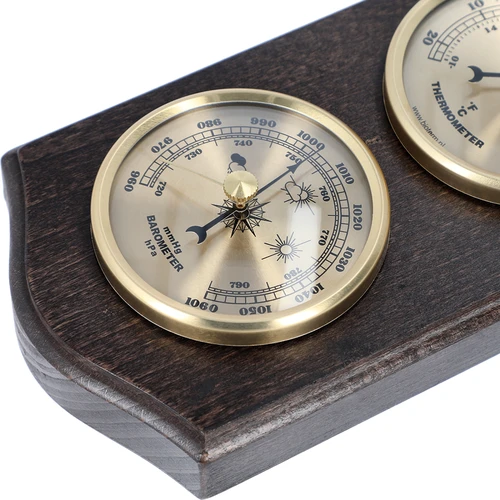 Retro weerstation - walnootkleur met gouden wijzerplaten - 3