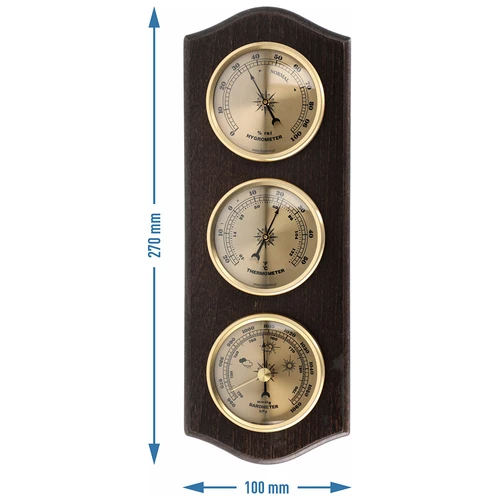 Retro weerstation - walnootkleur met gouden wijzerplaten - 5