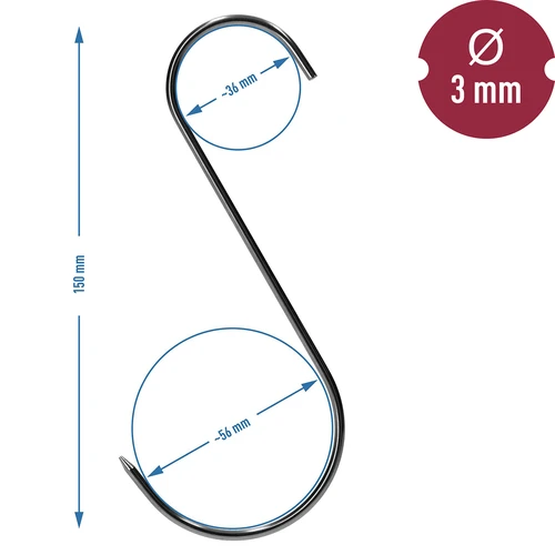 Rookhaken - S, geslepen, 3 mm x 150 mm, 5 stuks - 6
