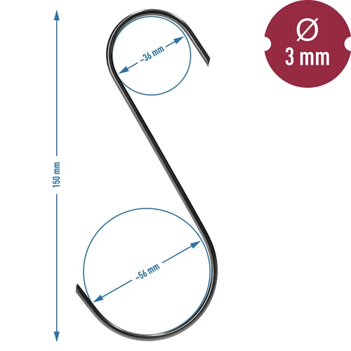 Rookhaken - S-vorm, 45° afgeschuind, 3 mm x 150 mm, 5 stuks - 6
